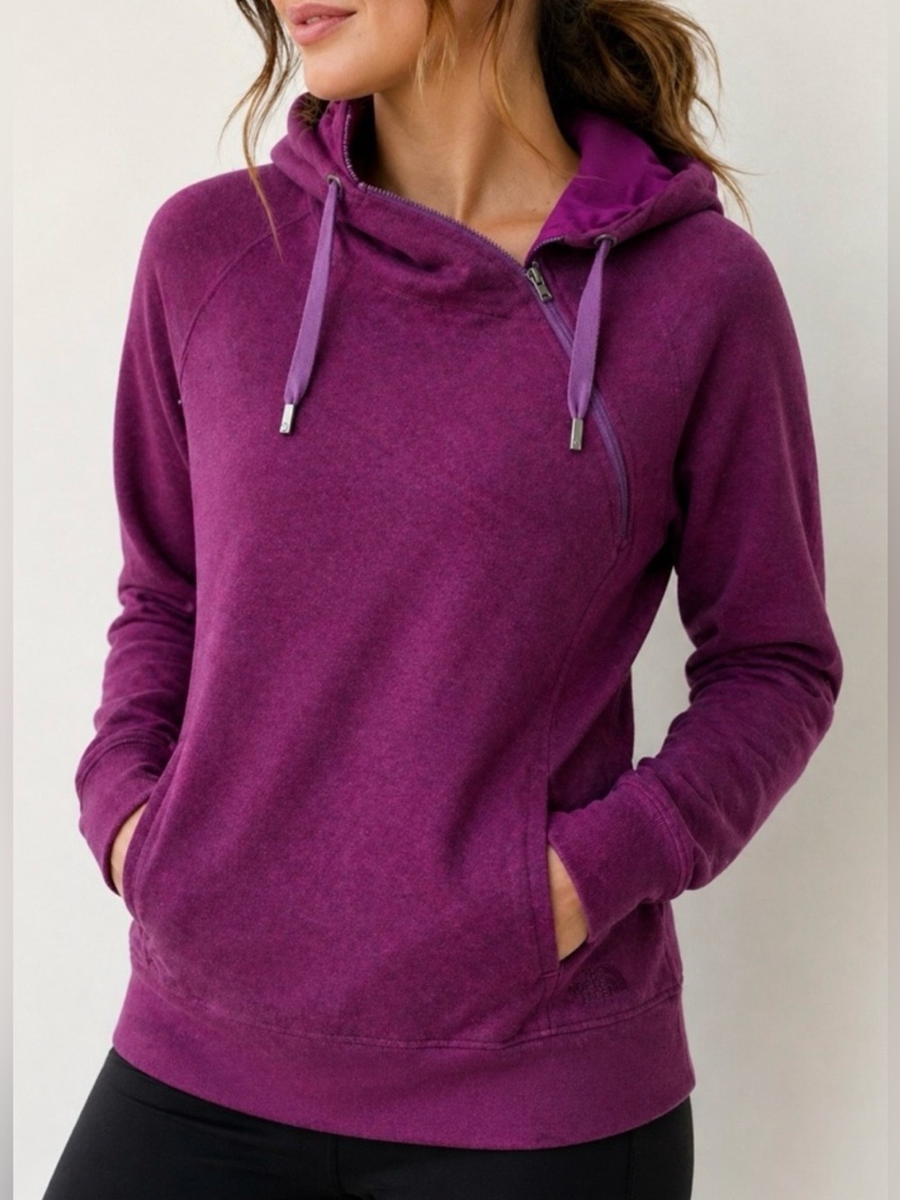 The North Face Womenโs Asymmetrical Quarter Zip Hoodie Purple Medium